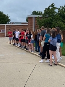 students in the parking lot